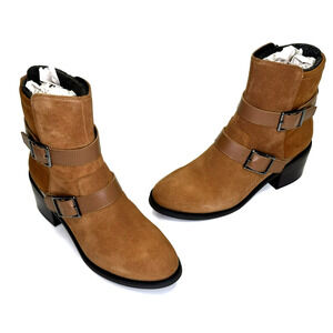 Donald Pliner Darby Saddle Suede Moto Booties Womens 7M Straps Buckles New $328